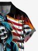 Plus Size Skull Anchor Rudder Ghost Patriotic American Flag Cruise Print Hawaii Button Pocket Shirt For Men -  