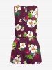 Combinaison hawaïenne grande taille à imprimé feuilles tropicales et fleurs d'hibiscus avec cordon de serrage et poches - Rouge foncé S