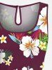 Combinaison grande taille à imprimé floral hawaïen, feuilles tropicales, hibiscus, cordon de serrage et poches - Rouge foncé 2X