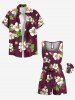 Combinaison grande taille à imprimé floral hawaïen, feuilles tropicales, hibiscus, cordon de serrage et poches - Rouge foncé 5X
