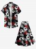 Plus Size Two Tone Tropical Leaf Hibiscus Flower Print Hawaii Split A Line Skirt -  