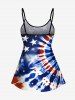 Spiral Tie Dye Patriotic American Flag Print Tankini Top(Adjustable Shoulder Strap) -  