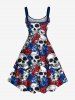 Plus Size Skulls Two Tone Floral Patriotic American Flag Print Hawaii A Line Tank Dress -  