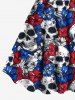 Plus Size Skulls Two Tone Floral Patriotic American Flag Print Hawaii A Line Tank Dress -  