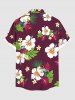 Plus Size Tropical Leaves Hibiscus Floral Print Hawaii Button Pocket Shirt For Men -  