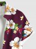 Plus Size Tropical Leaves Hibiscus Floral Print Hawaii Button Pocket Shirt For Men -  