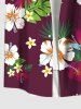 Plus Size Tropical Leaves Hibiscus Floral Print Hawaii Button Pocket Shirt For Men -  