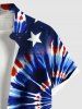 Plus Size Spiral Tie Dye Patriotic American Flag Print Button Pocket Shirt For Men -  