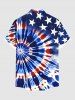 Plus Size Spiral Tie Dye Patriotic American Flag Print Button Pocket Shirt For Men -  