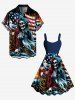 Plus Size Skull Anchor Rudder Ghost Patriotic American Flag Cruise Print Hawaii A Line Tank Dress -  