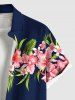 Plus Size Tropical Leaf Hibiscus Flower Print Hawaii Button Pocket Shirt For Men -  