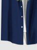 Plus Size Tropical Leaf Hibiscus Flower Print Hawaii Button Pocket Shirt For Men -  