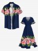 Robe mi-longue hawaïenne fendue à imprimé feuilles tropicales et fleurs d'hibiscus, grande taille - Bleu XXS