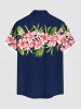 Plus Size Tropical Leaf Hibiscus Flower Print Hawaii Button Pocket Shirt For Men -  