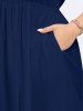 Plus Size Tropical Leaf Hibiscus Flower Print Hawaii Pocket Split A Line Midi Dress -  