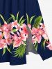 Plus Size Tropical Leaf Hibiscus Flower Print Hawaii Pocket Split A Line Midi Dress -  