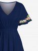 Plus Size Tropical Leaf Hibiscus Flower Print Hawaii Pocket Split A Line Midi Dress -  