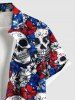 Plus Size Skulls Two Tone Flower Patriotic American Flag Print Hawaii Button Pocket Shirt For Men -  