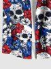 Plus Size Skulls Two Tone Flower Patriotic American Flag Print Hawaii Button Pocket Shirt For Men -  