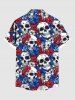 Plus Size Skulls Two Tone Floral Patriotic American Flag Print Hawaii Button Pocket Shirt For Men -  