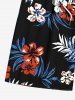 Plus Size Tropical Leaf Flower Print Hawaii Drawstring Beach Shorts For Men -  