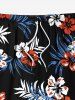 Plus Size Tropical Leaf Flower Print Hawaii Drawstring Beach Shorts For Men -  