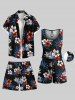 Plus Size Tropical Leaf Flower Print Hawaii Drawstring Beach Shorts For Men -  