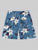 Plus Size Flower Leaf Branch Print Hawaii Drawstring Beach Shorts For Men -  