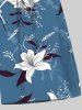Plus Size Floral Leaves Branch Print Hawaii Drawstring Beach Shorts For Men -  