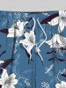 Plus Size Floral Leaves Branch Print Hawaii Drawstring Beach Shorts For Men -  
