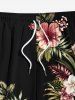 Short de plage hawaïen grande taille à imprimé feuilles tropicales et fleurs d'hibiscus pour homme - Noir 7XL