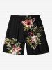 Short de plage hawaïen grande taille à imprimé feuilles tropicales et fleurs d'hibiscus pour homme - Noir 7XL