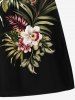 Short de plage hawaïen grande taille à imprimé feuilles tropicales et fleurs d'hibiscus pour homme - Noir 7XL