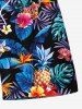 Plus Size Tropical Leaf Hibiscus Flowers Pineapple Print Hawaii Beach Shorts For Men -  