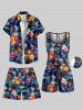 Plus Size Tropical Leaf Hibiscus Flowers Pineapple Print Hawaii Beach Shorts For Men -  