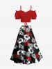 Plus Size Cold Shoulder Puff Sleeves Cinched Solid Ruffles Top -  