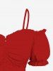 Plus Size Cold Shoulder Puff Sleeves Cinched Solid Ruffles Top -  