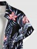 Plus Size Tropical Leaf Hibiscus Flowers Print Buttons Pocket Hawaii Shirt For Men -  