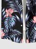 Plus Size Tropical Leaf Hibiscus Flowers Print Buttons Pocket Hawaii Shirt For Men -  
