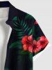Chemise hawaïenne grande taille pour homme, imprimée de fleurs d'hibiscus et de feuilles tropicales, avec boutons et poche. - Noir 4XL