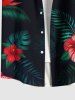Chemise hawaïenne grande taille pour homme, imprimée de fleurs d'hibiscus et de feuilles tropicales, avec boutons et poche. - Noir 4XL