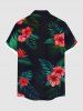 Chemise hawaïenne grande taille pour homme, imprimée de fleurs d'hibiscus et de feuilles tropicales, avec boutons et poche. - Noir 4XL