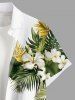 Plus Size Tropical Leaf Hibiscus Flowers Print Buttons Pocket Hawaii Shirt For Men -  