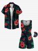 Plus Size Tropical Leaf Hibiscus Flowers Print Cinched Hawaii Romper -  