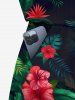 Plus Size Tropical Leaf Hibiscus Flowers Print Cinched Hawaii Romper -  