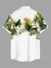 Plus Size Tropical Leaf Hibiscus Flowers Print Buttons Pocket Hawaii Shirt For Men -  