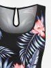 Combinaison hawaïenne cintrée grande taille à imprimé feuilles tropicales et fleurs d'hibiscus - Noir XS
