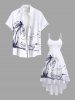 Robe caraco hawaïenne grande taille à imprimé paysage marin, bateau et cocotier - Blanc 6X