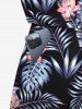 Combinaison hawaïenne cintrée grande taille à imprimé feuilles tropicales et fleurs d'hibiscus - Noir 6X