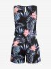 Combinaison hawaïenne cintrée grande taille à imprimé feuilles tropicales et fleurs d'hibiscus - Noir 6X
